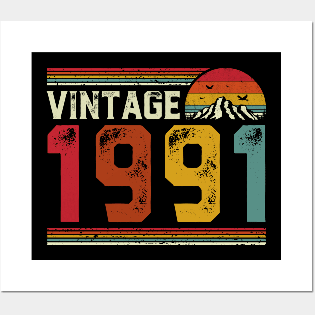 Vintage 1991 Birthday Gift Retro Style Wall Art by Foatui